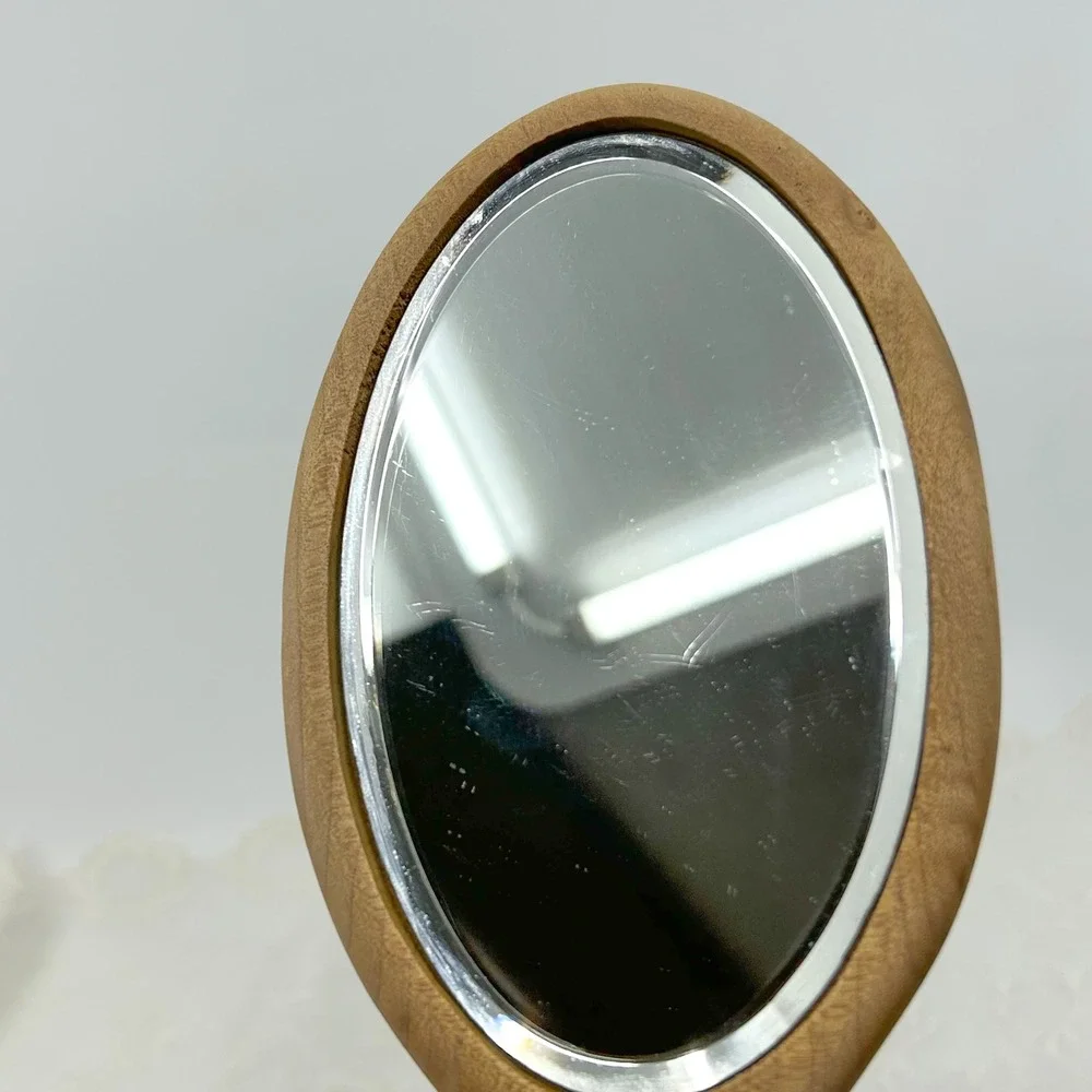 Vintage Handmade Wood Carved Hand Mirror Vanity Mirror - Boho Minimalist